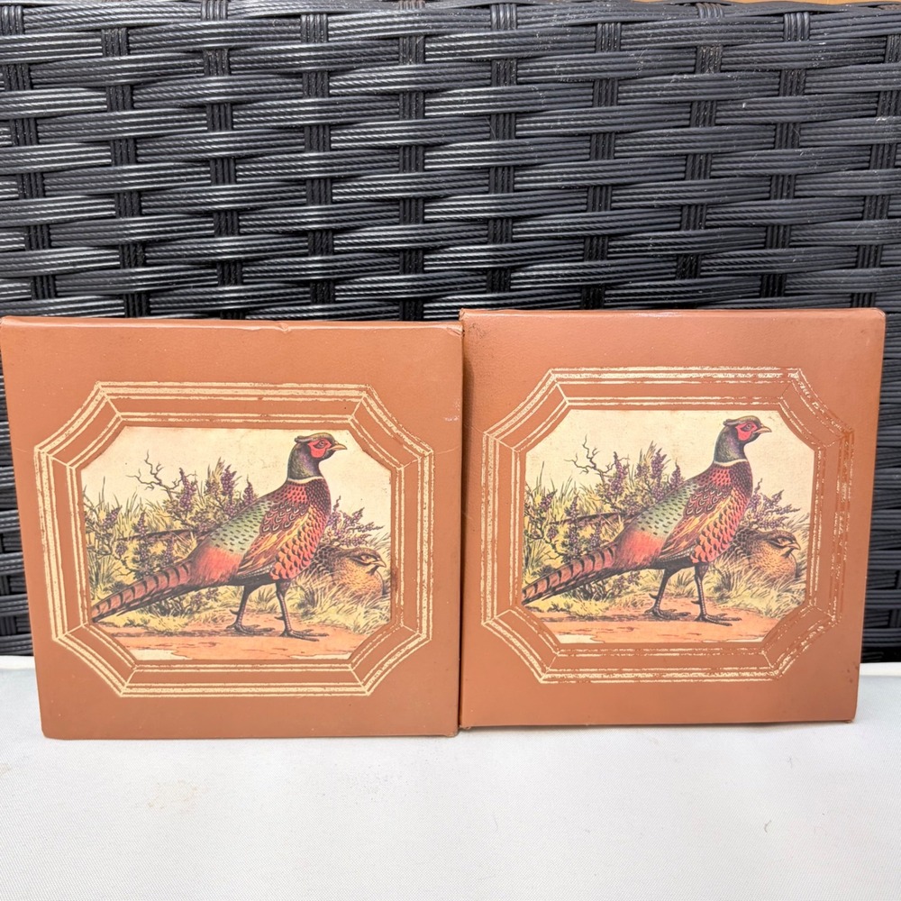 Vintage Stylecraft Baltimore Pheasant Bookends Faux Leather Desk Accessories